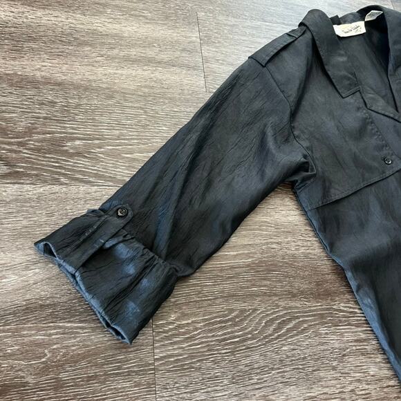 Vintage DVF Black Utility Blouse Size 10 Petite Button Down Top Y2K Minimalist - Picture 5 of 16